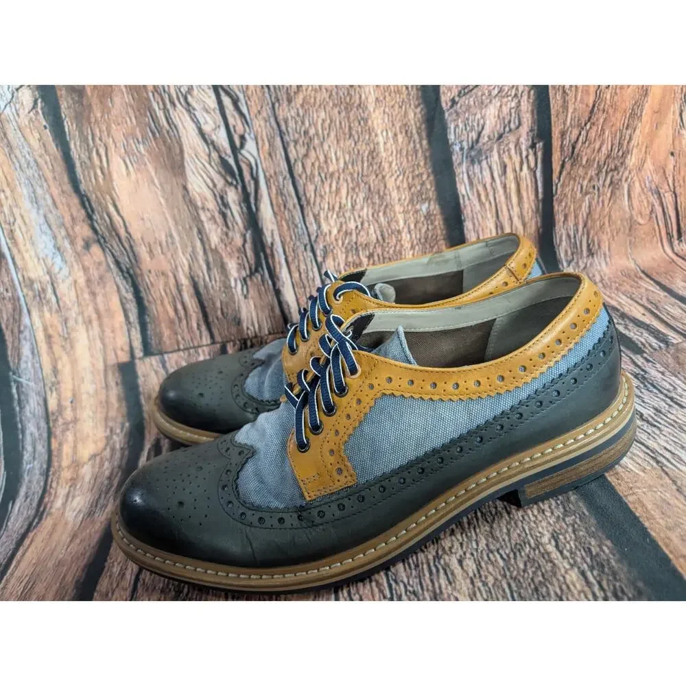 Clarks Darby Limit Shoes Blue Spectator Wingtip Leather Canvas Brogue Mens 11
